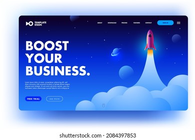 Modern flat design template for websites, landing page or apps. Business Start Up Concept for web page, banner, presentation, social media. Night blue illustration.