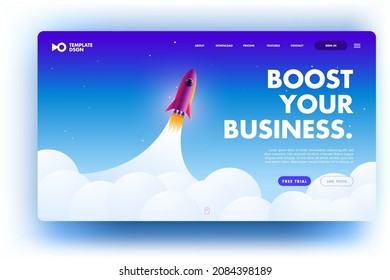 Modern flat design template for websites, landing page or apps. Business Start Up Concept for web page, banner, presentation, social media. Blue illustration.