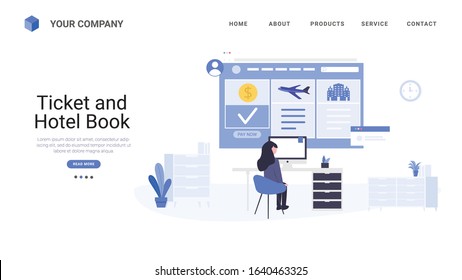 Modern Flat Design Ticket and Hotel Book Travel concept landing page illustration, suitable for websites, landing pages, UI, mobile applications