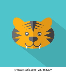 Modern Flat Design Tiger Icon Vector Illustration