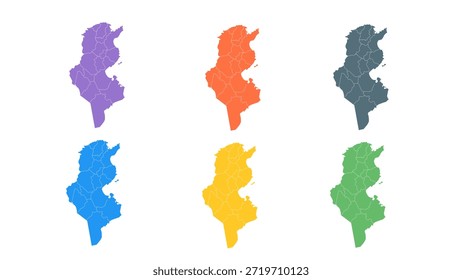Moderno diseño plano mapa de Túnez con la frontera de la región y diferentes Colores