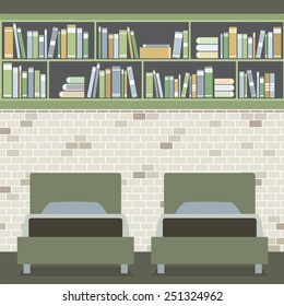 Modern Flat Design Twin Bedroom Vector Illustration