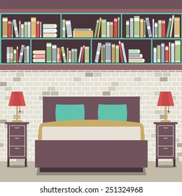 Modern Flat Design Twin Bedroom Vector Illustration