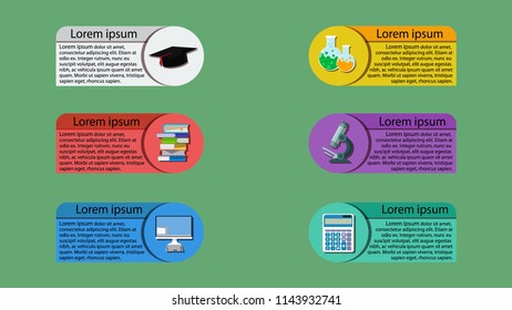 Modern flat design vector illustration, concept of education process, learning, items of study equipment. Infographic elements template for presentation, web