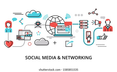 Modern flat design vector illustration, concept of social media, social networking, web communtity and posting news for graphic and web design