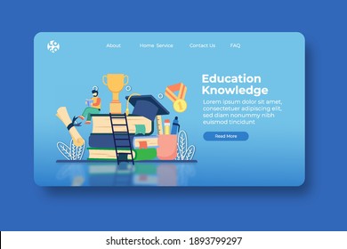 Modern Flat Design Vector Illustration. Education Knowledge Landing Page and Web Banner Template. Education, School, Learning, Educational Achievement, Academic, Distance Education, Graduation,