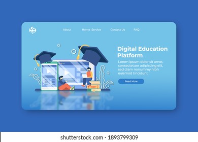 Modern Flat Design Vector Illustration Digital Education Platform Landing Page and Web Banner Template. Digital Education, E-Learning, Online Education, Tutorial Video, Online Teaching, Online class.