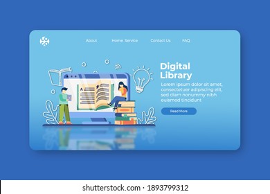 Modern Flat Design Vector Illustration. Digital Library Landing Page and Web Banner Template. E-Book, Encyclopedia, Study Literature, Learn anywhere, Distance Education, Book is Knowledge