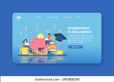 Modern Flat Design Vector Illustration. Investment In education Landing Page and Web Banner Template. Scholarship, Student Loan, Saving Money for Education, global business study, abroad educational.