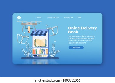 Modern Flat Design Vector Illustration. Online Book Delivery Landing Page and Web Banner Template. Digital Bookstore, Online Shop, Digital Library, Delivery Order, Business Concept.