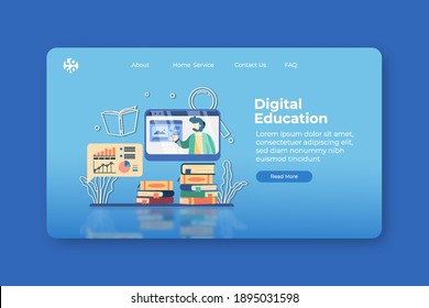 Modern Flat Design Vector Illustration. Digital Education Landing Page and Web Banner Template. E-Learning, Distance Education, Learn Anywhere, Home Learning, Online Teaching, Webinar Concept.
