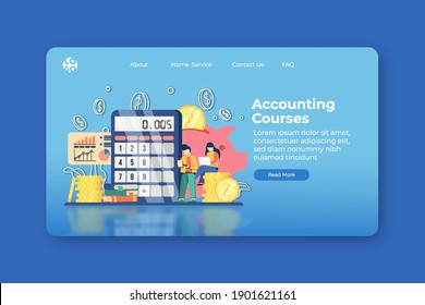 Modern flat design vector illustration. Accounting Courses Landing Page and Web Banner Template. Finance Education, Training, Digital Education, Distance Education, Bookkeeping, Money calculation