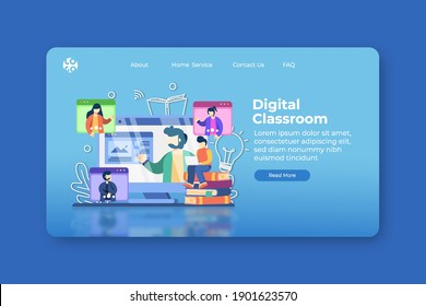 Modern flat design vector illustration. Digital Classroom landing page and website banner template. E-Learning,Online Education, Video conference, distance education, home schooling, digital education