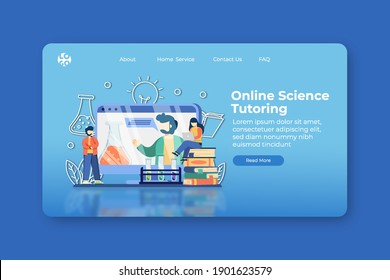 Modern flat design vector illustration. Online Science Tutoring Landing Page and Webinar Template. Online Education, digital classroom, E-Learning, Distance Education.