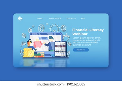 Modern flat design vector illustration. Financial Literacy Webinar Landing Page and Web Banner Template. Financial Education, Accounting, e-business school, Saving Money.