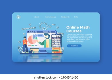 Modern flat design vector illustration. Online Math Courses Landing Page and Web Banner Template. Online Education, digital training, E-Learning, Distance Education, Home Schooling,Webinar.