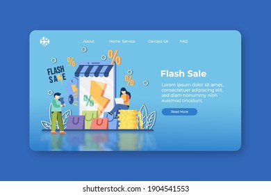 Ilustración vectorial moderna de diseño plano. Página de inicio de ventas flash y plantilla de banner web. Descuento, Compras Online, Viernes Negro, Llegada Nueva,Banner Promocional.Diseño de Plantilla Publicitaria.