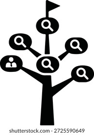 Ilustração de vetor de design plano moderno que descreve uma hierarquia de liderança com uma figura central que guia uma equipe de profissionais, ideal para projetos de negócios, gerenciamento e comunicação corporativa.