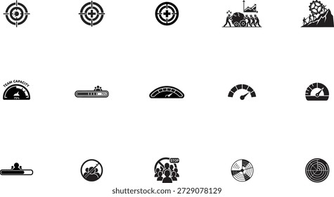 Modern flat design vector illustration set featuring security, protection, and surveillance icons with a sleek monochrome aesthetic for commercial and digital use.