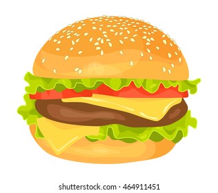 Modern flat design vector illustration of big hamburger on white background