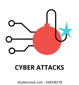 Modern Flat Design Vector Illustration, Cyber Attacks Icon, For Graphic And Web Design