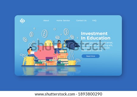 Modern Flat Design Vector Illustration. Investment In education Landing Page and Web Banner Template. Scholarship, Student Loan, Saving Money for Education, global business study, abroad educational.