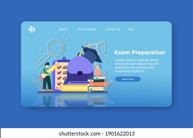 Modern flat design vector illustration.Exam Preparation Landing Page and Web Banner Template. Back to school, Graduation Test, E-Learning, Distance Education, Home Schooling.