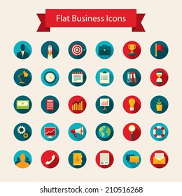 Modern flat design vector set of colored round icons with long shadow effect for business, finance, office work, professional staff, time management for mobile and web applications. Isolated on white