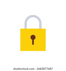 Vetor de design plano e moderno de um cadeado amarelo com uma manilha cinza e um buraco de fechadura marrom. Perfeito para ilustrar os conceitos de segurança, privacidade e proteção