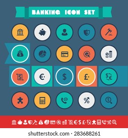 Modern flat design vintage banking icons, on colored circles