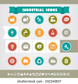 Modern flat design vintage industrial icons, on circles