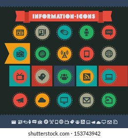 Modern flat design vintage information icons, on circles