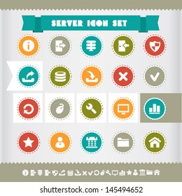 Modern flat design vintage server icons, on circles