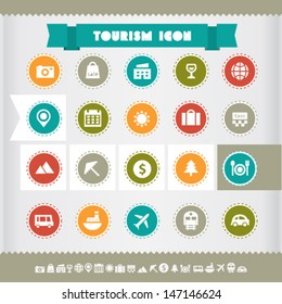 Modern flat design vintage tourism icons, on circles