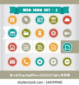 Modern flat design vintage web icons set 1, on circles