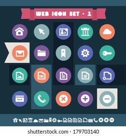 Modern flat design vintage web icons, on circles