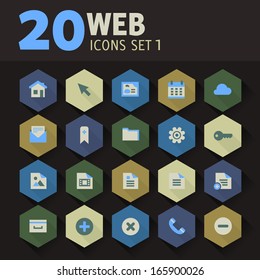 Modern flat design web icons on hexagon buttons