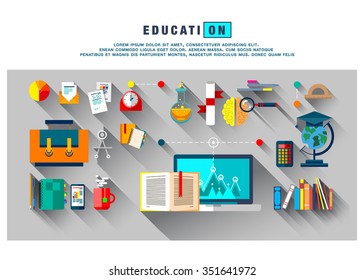 Modern flat design of web online education and app development concept for e-business and promotion, web sites, mobile applications, banners, corporate brochures etc. 