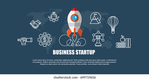 Modern flat designed vector illustration. Business startup Web Header in Concept of Online Business Project Starting.