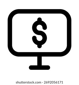 Icono moderno de computadora de dinero digital plano — Símbolo de pago en línea de contorno mínimo