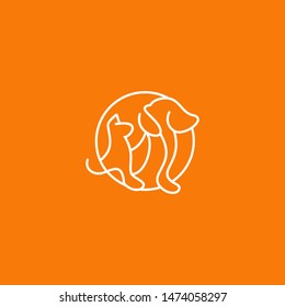 Modern Flat Dog and Cat Line Logo Template