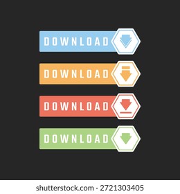 Moderno Botón de Descarga plana con iconos de flecha hexagonal