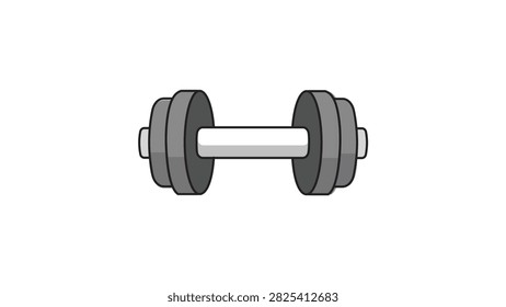 Modern Flat Dumbbell Vector Icon for Fitness and Gym Equipment, Featuring a Short Steel Handle with Heavy Weights, Scalable Illustration with Editable Stroke for Customizable Line Weight.