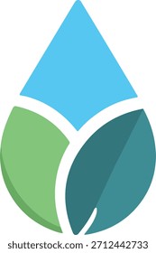 Modern flat eco icon showing a leaf wrapped around a water droplet, crafted with bold, crisp lines and a minimalist look. The clean white background and solid color style make it suitable for eco busi