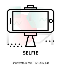 Modern flat editable line design vector illustration, selfie icon on abstract background, for graphic and web design