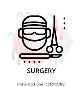 Modern flat editable line design vector illustration, concept of surgery icon on abstract background, for graphic and web design