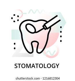 Modern flat editable line design vector illustration, concept of stomatology icon on abstract background, for graphic and web design