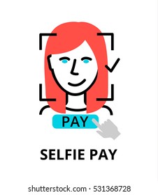 Modern flat editable line design vector illustration, selfie pay icon, for graphic and web design