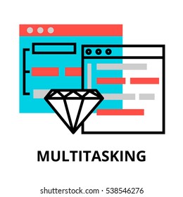 Modern flat editable line design vector illustration, concept of computer multitasking icon, for graphic and web design