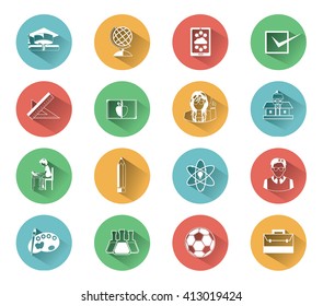 Modern flat education icons set with long shadow effect